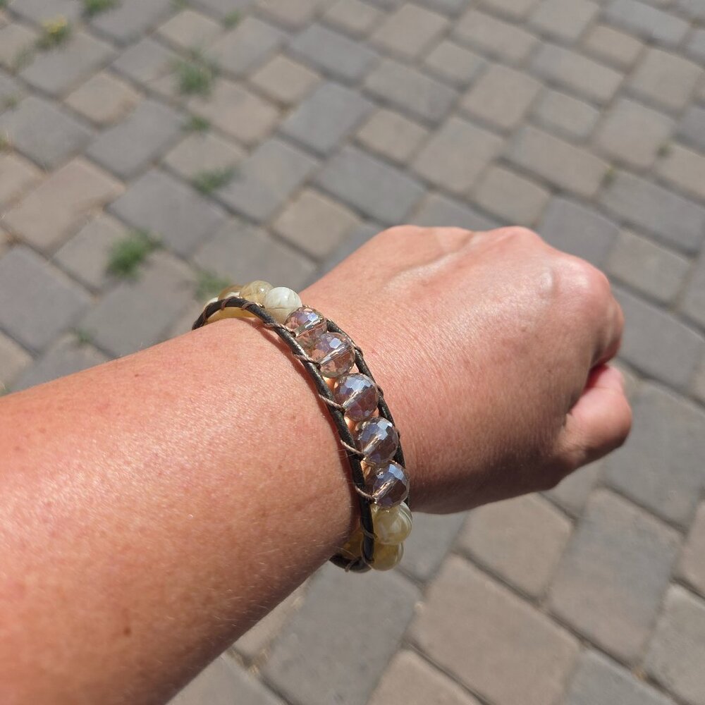 Chico's Leather and Beads Boho Bracelet